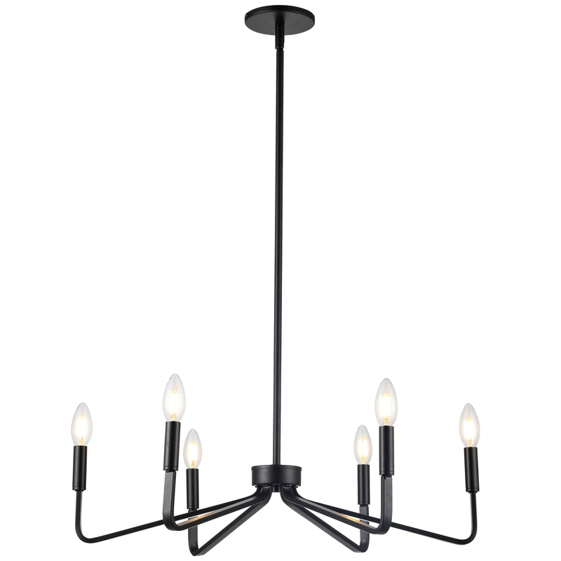 Dainolite 6 Light Incandescent Chandelier Matte Black Finish CLN-266C-MB