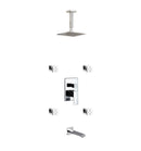 KubeBath Aqua Piazza Brass Shower Set with 8" Ceiling Mount Square Rain Shower Tub Filler and 4 Body Jets CR2004JTF3V