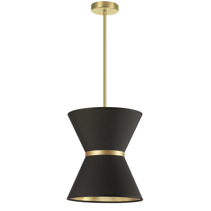 Dainolite 1 Light Incandescent Pendant Aged Brass with Gold Ring Black and Gold Shade CTN-121P-AGB-698