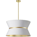 Dainolite 4 Light Incandescent Chandelier Aged Brass with Gold Ring White and Gold Shade CTN-244C-AGB-692