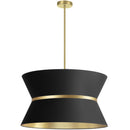 Dainolite 4 Light Incandescent Chandelier Aged Brass with Gold Ring Black and Gold Shade CTN-244C-AGB-698