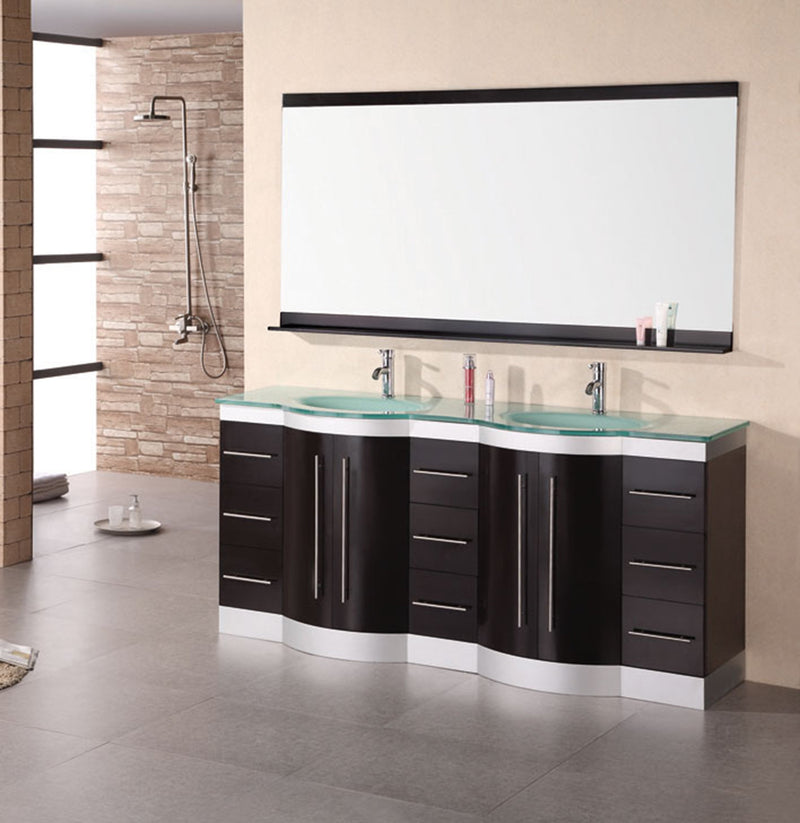 Design Element Jade 72" Double Sink Vanity Set in Espresso with Glass Top