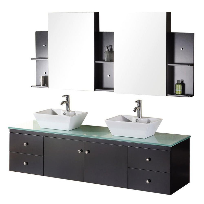 Design Element Portland 61" Double Sink - Wall Mount Vanity Set in Espresso