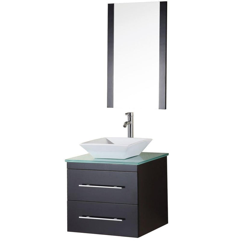 Design Element Portland 24" Single Sink - Wall Mount Vanity Set in Espresso with Glass Top