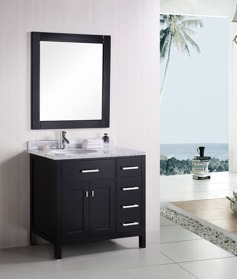 Design Element London 36" Single Sink Vanity Set in Espresso with Drawers on the Right