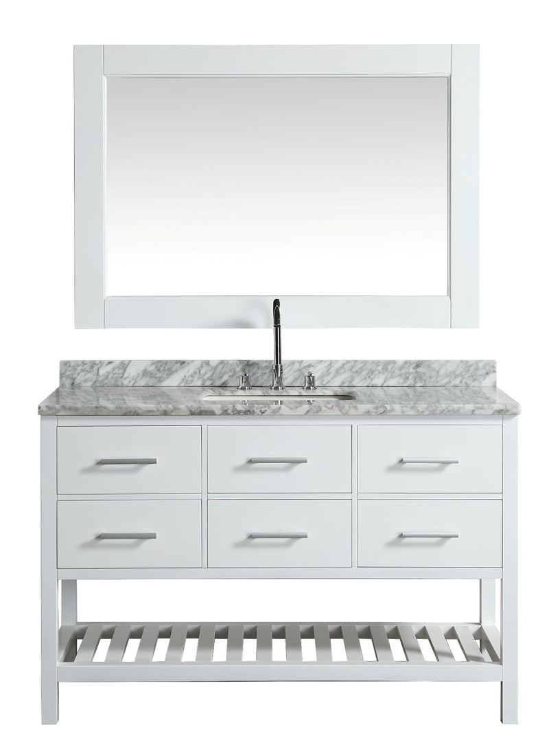 Design Element London 54" Single Sink Vanity Set in White with White Carrera Marble Top