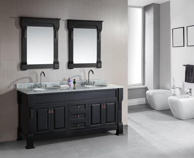 Design Element Marcos 72" Double Sink Vanity Set with Carrara White Marble Countertop in Espresso