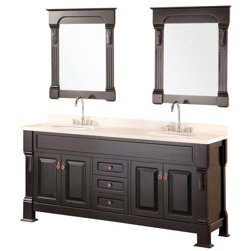 Design Element Marcos 72" Double Sink Vanity Set with Travertine Stone Countertop in Espresso