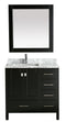 Design Element London 36" Vanity in Espresso with Marble Vanity Top in Carrera White with White Basin and Mirror