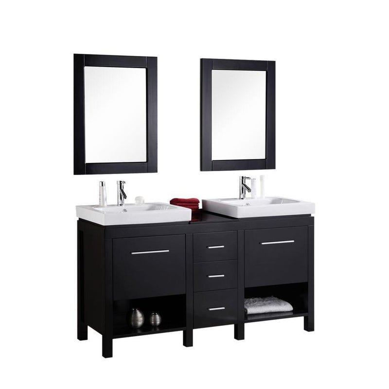 Design Element New York 60" Double Sink Vanity Set in Espresso