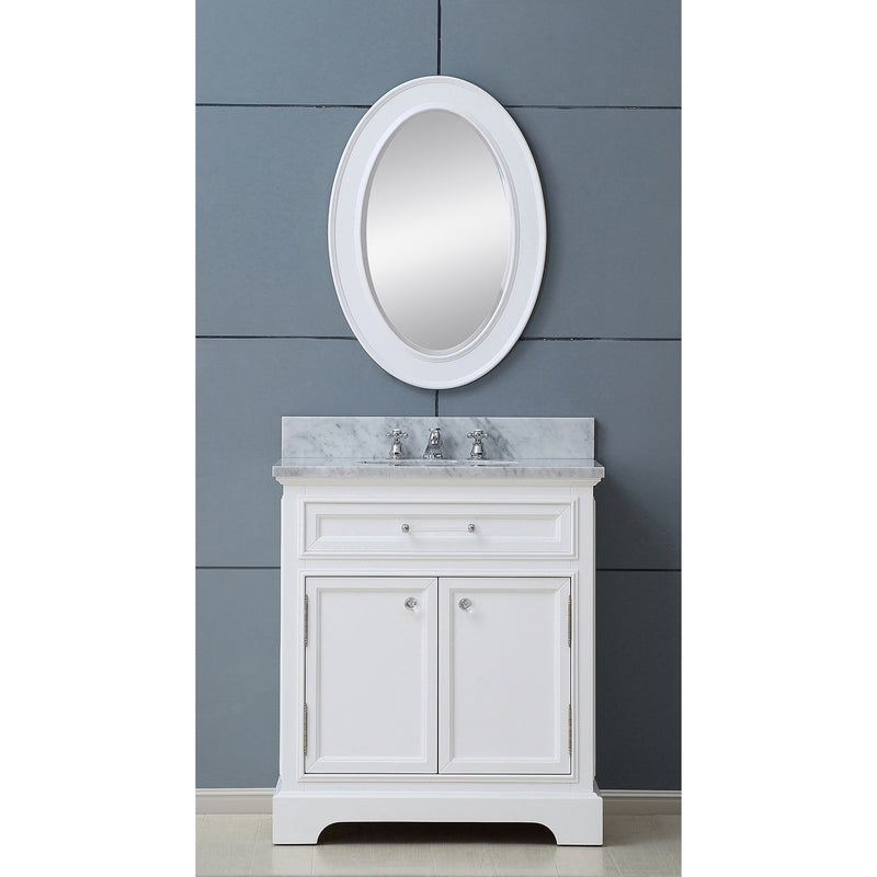 Water Creation 24" Pure White Single Sink Bathroom Vanity with Matching Framed Mirror From The Derby Collection DE24CW01PW-O21000000