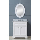 Water Creation 30" Pure White Single Sink Bathroom Vanity with Matching Framed Mirror and Faucet From The Derby Collection DE30CW01PW-O24BX0901