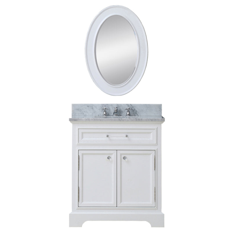 Water Creation 30" Pure White Single Sink Bathroom Vanity with Matching Framed Mirror From The Derby Collection DE30CW01PW-O24000000