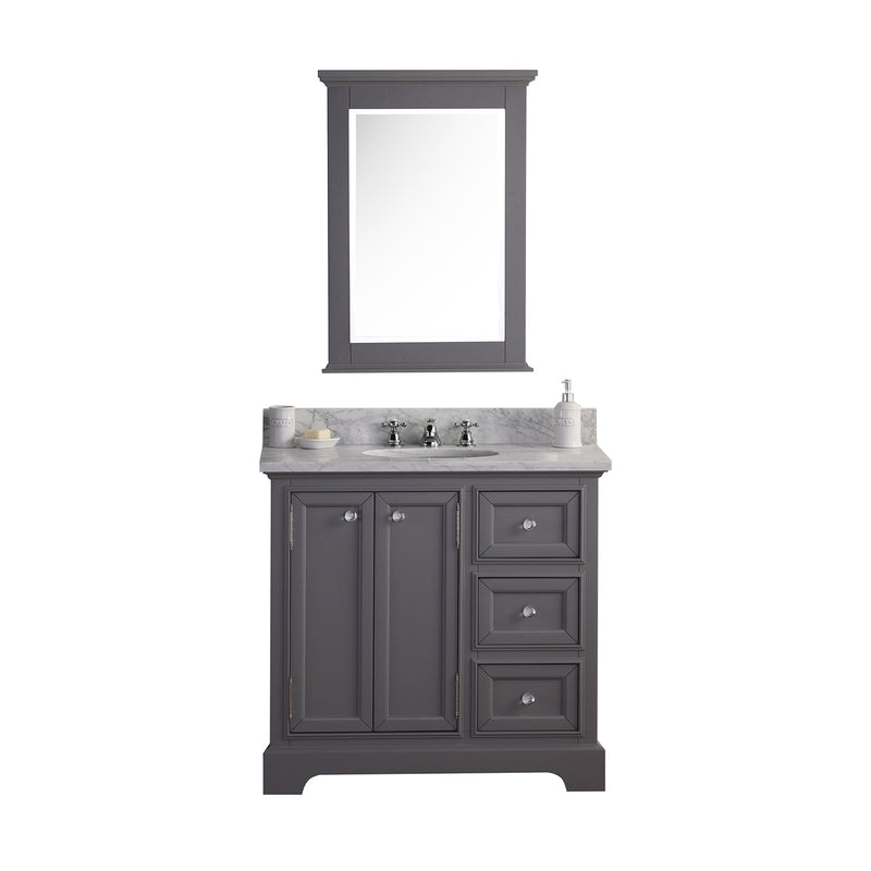 Water Creation 36" Wide Cashmere Gray Single Sink Carrara Marble Bathroom Vanity with Matching Mirror and Faucet From The Derby Collection DE36CW01CG-B24BX0901