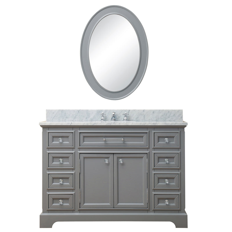 Water Creation 48" Cashmere Gray Single Sink Bathroom Vanity with Matching Framed Mirror and Faucet From The Derby Collection DE48CW01CG-O24BX0901