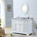 Water Creation 48" Pure White Single Sink Bathroom Vanity with Matching Framed Mirror and Faucet From The Derby Collection DE48CW01PW-O24BX0901