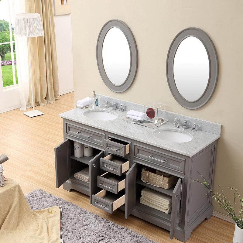 Water Creation 60" Cashmere Gray Double Sink Bathroom Vanity with Matching Framed Mirrors From The Derby Collection DE60CW01CG-O21000000