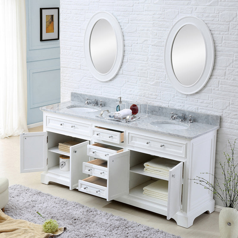 Water Creation 60" Pure White Double Sink Bathroom Vanity with Faucet From The Derby Collection DE60CW01PW-000BX0901