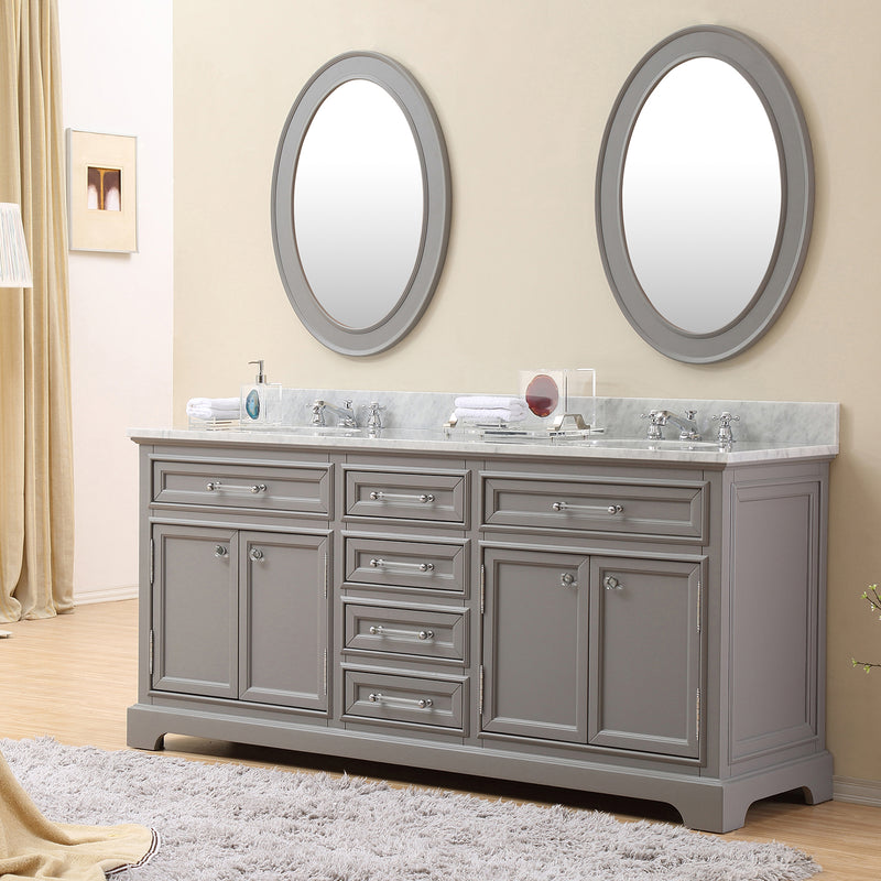 Water Creation 72" Cashmere Gray Double Sink Bathroom Vanity with Faucet From The Derby Collection DE72CW01CG-000BX0901