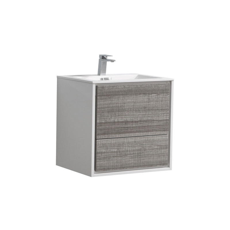 KubeBath DeLusso 24" Ash Gray Wall Mount Modern Bathroom Vanity DL24-HGASH