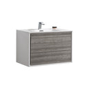 KubeBath DeLusso 36" Ash Gray Wall Mount Modern Bathroom Vanity DL36-HGASH