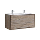 KubeBath DeLusso 48" Double Sink Nature Wood Wall Mount Modern Bathroom Vanity DL48D-NW