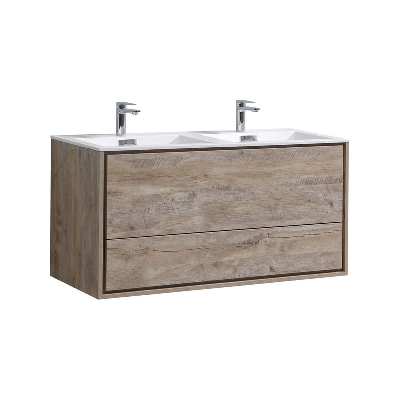 KubeBath DeLusso 48" Double Sink Nature Wood Wall Mount Modern Bathroom Vanity DL48D-NW