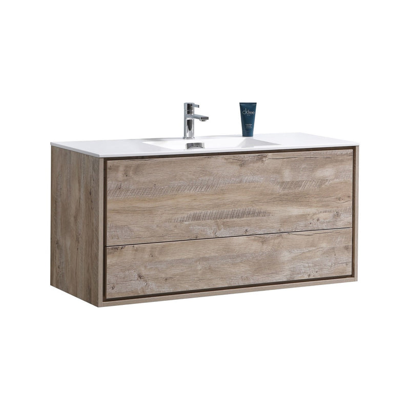 KubeBath DeLusso 48" Single Sink Nature Wood Wall Mount Modern Bathroom Vanity DL48S-NW