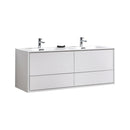 KubeBath DeLusso 60" Double Sink High Glossy White Wall Mount Modern Bathroom Vanity DL60D-GW