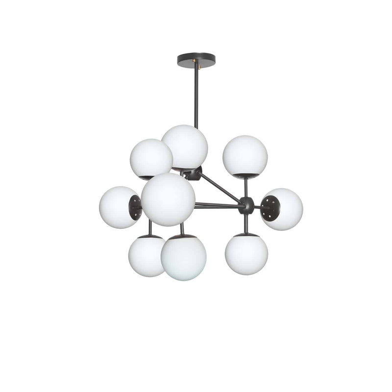 Dainolite 9 Light Chandelier Black Finish with White Glass Balls DMI-269C-WHBK