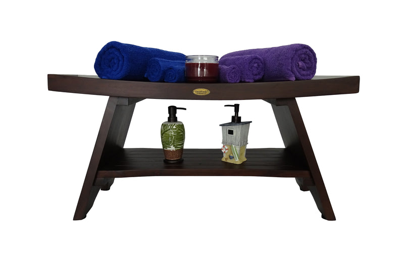 DecoTeak Serenity 35" Eastern Style Teak Shower Bench with Shelf