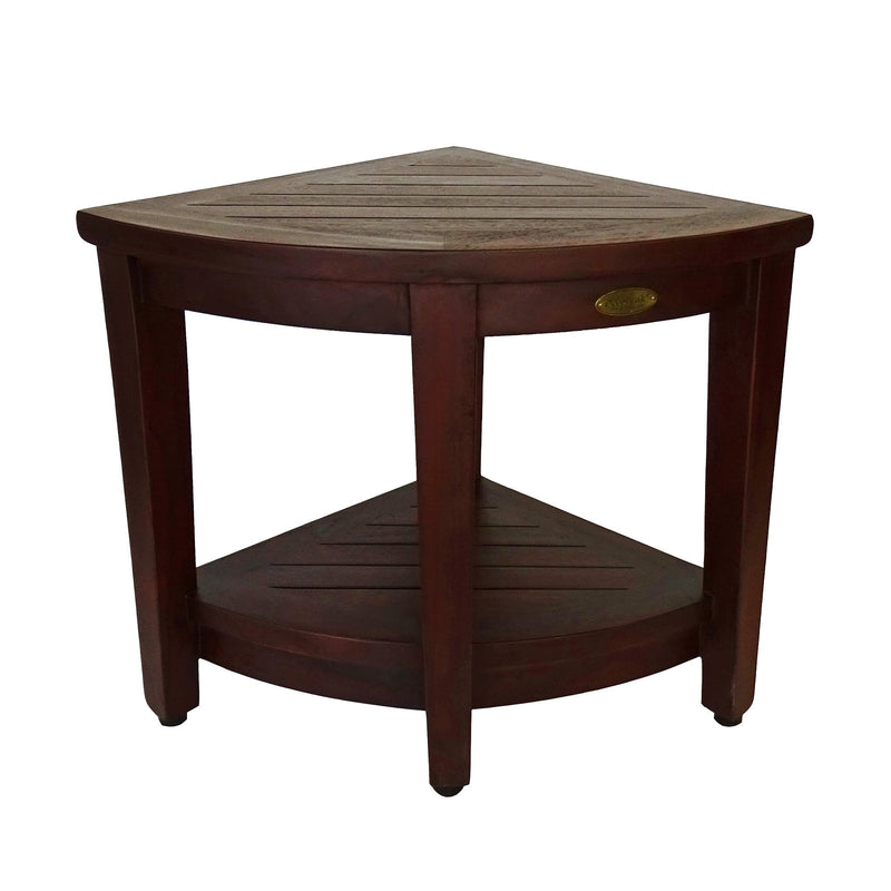 DecoTeak Oasis Teak Corner Shower Bench with Shelf 18"