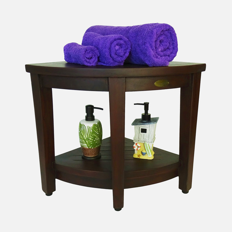 DecoTeak Oasis Teak Corner Shower Bench with Shelf DT104