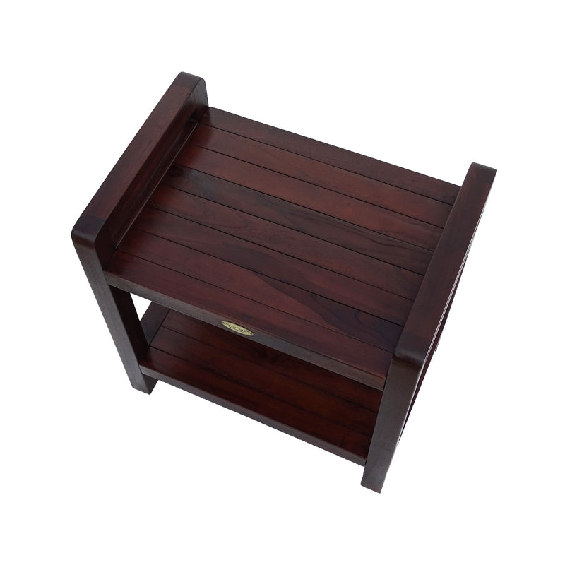 DecoTeak Eleganto 20" Ergonomic Teak Shower Stool with LiftAid Arms and Shelf