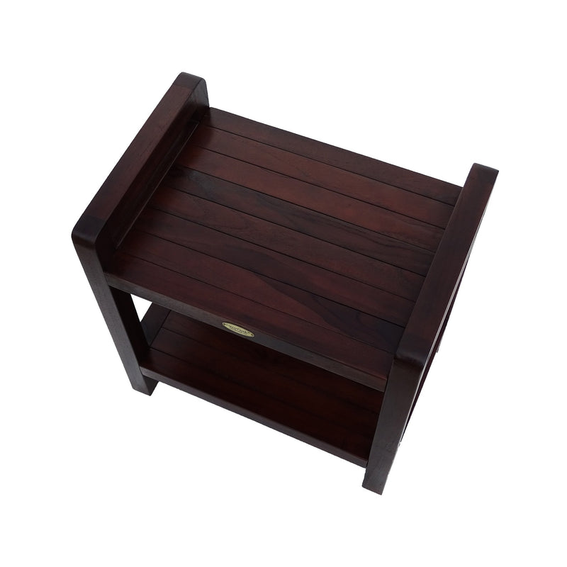 DecoTeak Classic 20" Ergonomic Teak Shower Stool with LiftAid Arms and Shelf DT106