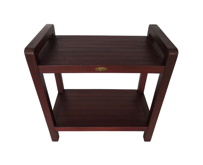 DecoTeak Eleganto 24" Extended Height Ergonomic Teak Shower Stool with LiftAid Arms and Shelf