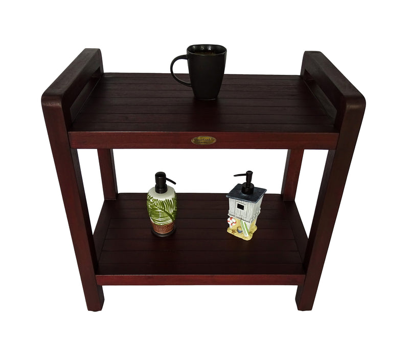 DecoTeak Eleganto 24" Extended Height Ergonomic Teak Shower Stool with LiftAid Arms and Shelf