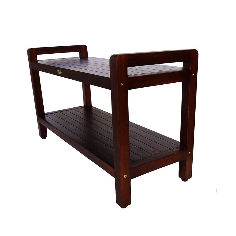 DecoTeak Eleganto 35" Extended LENGTH Ergonomic Teak Shower Stool with LiftAid Arms and Shelf