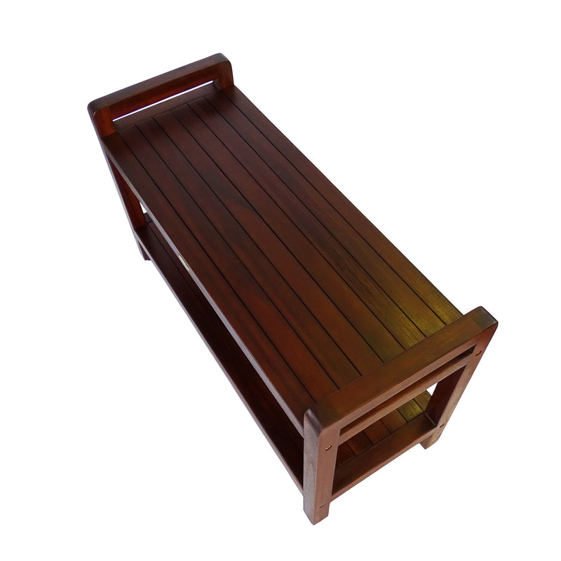 DecoTeak Eleganto 35" Extended LENGTH Ergonomic Teak Shower Stool with LiftAid Arms and Shelf