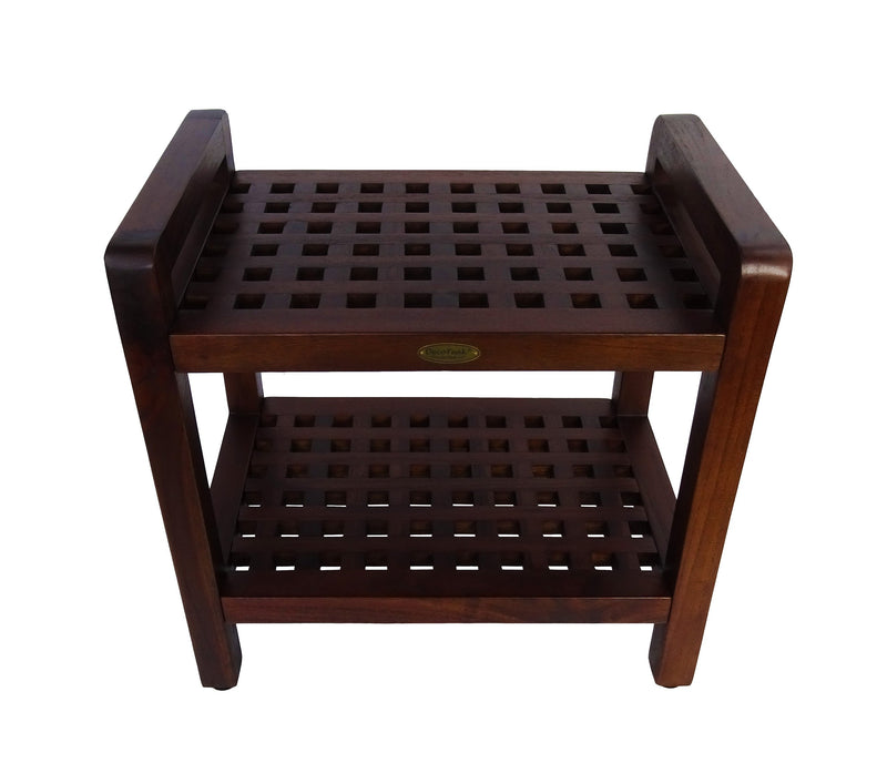 DecoTeak Espalier 20" Teak Lattice Shower Bench with Shelf and LiftAide Arms