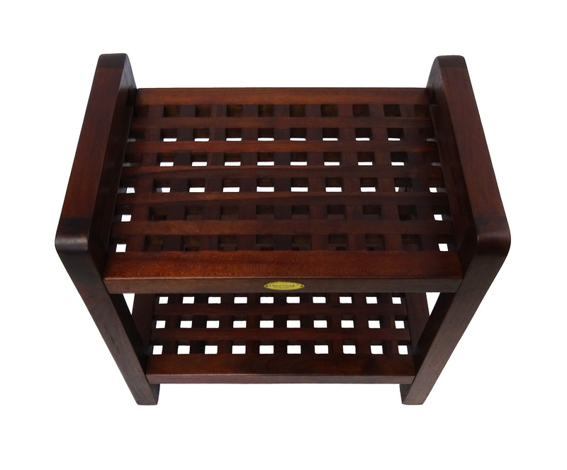 DecoTeak Espalier 20" Teak Lattice Shower Bench with Shelf and LiftAide Arms DT112