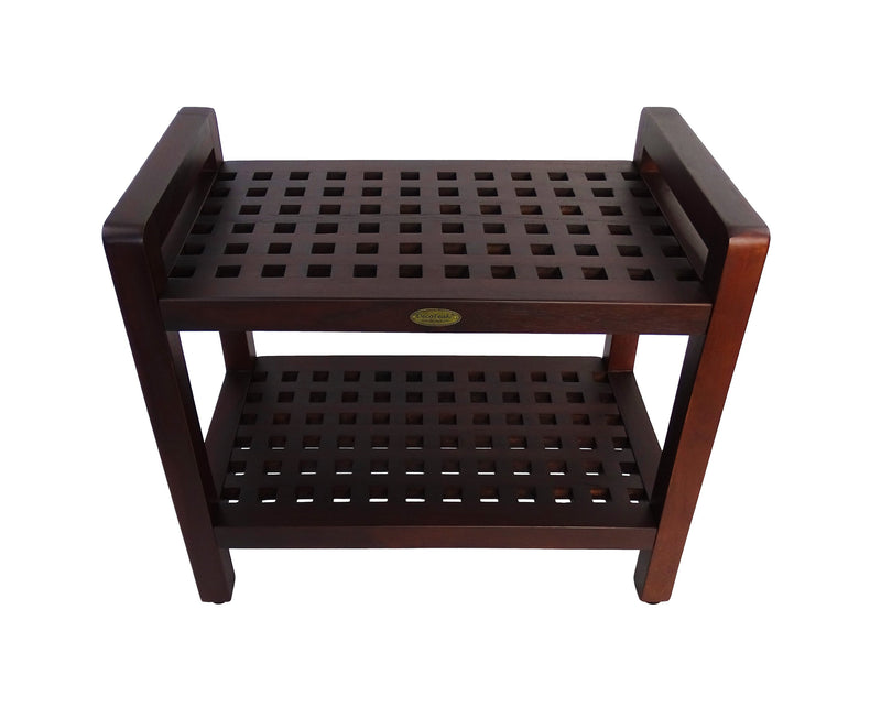 DecoTeak Espalier 24" Teak Lattice Shower Bench with Shelf and LiftAide Arms