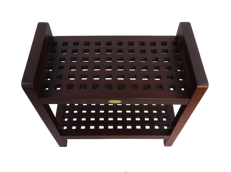 DecoTeak Espalier 24" Teak Lattice Shower Bench with Shelf and LiftAide Arms DT113