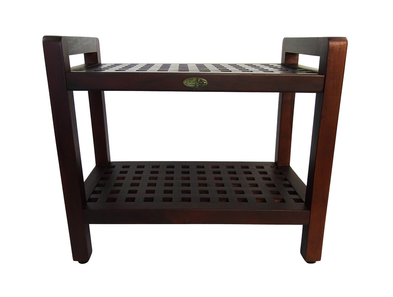 DecoTeak Espalier 24" Teak Lattice Shower Bench with Shelf and LiftAide Arms DT113