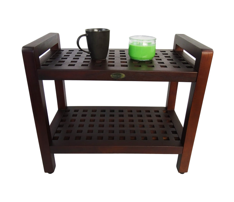 DecoTeak Espalier 24" Teak Lattice Shower Bench with Shelf and LiftAide Arms DT113