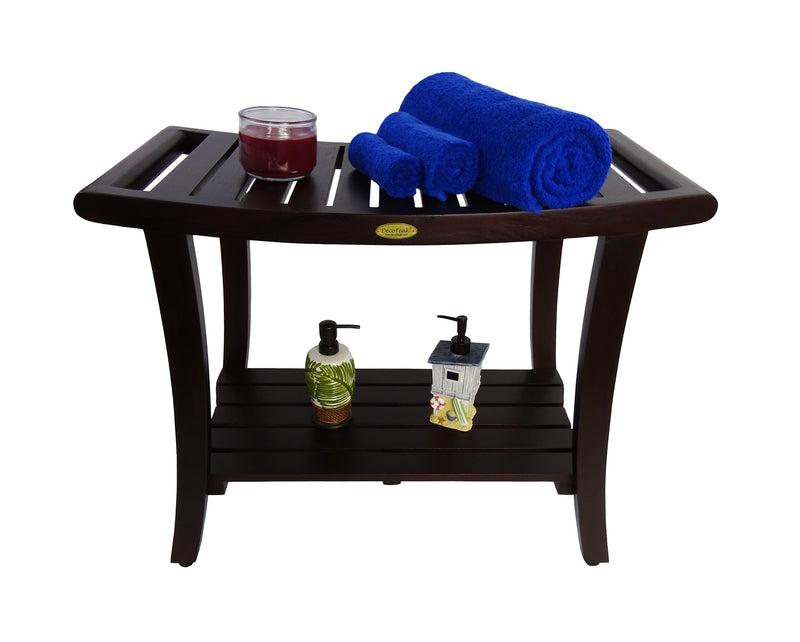 DecoTeak Harmony 30" Extended Height Teak Shower Bench with Shelf and LiftAide Arms