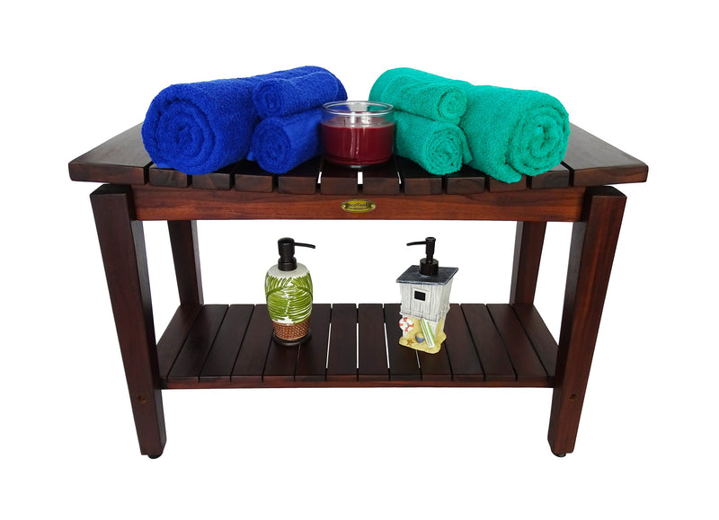 DecoTeak Sojourn 30" Contemporary Teak  Eastern Style Shower Bench with Shelf