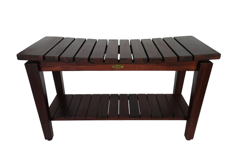 DecoTeak Sojourn 35" Contemporary Teak Eastern Style Shower Bench with Shelf