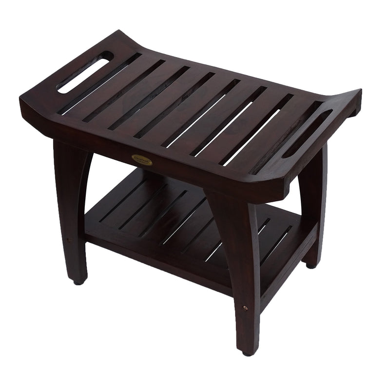 DecoTeak Tranquility 24" Teak Eastern Style Shower Bench with Shelf