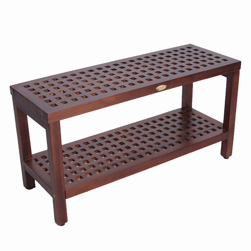 DecoTeak Espalier 35" Lattice Teak Shower Bench with Shelf DT159